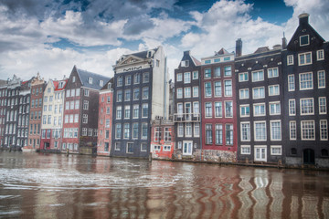Naklejka premium Traditional old buildings in Amsterdam