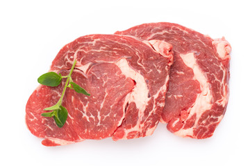 Fresh raw bio  beef steak isolated on white background.