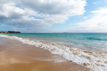Obraz premium Panorama of beautiful beach and tropical sea of Lanzarote. Canaries