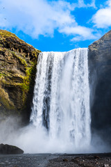 Skogafoss is a waterfall situated on the Skoga River in the south of Iceland at the cliffs of the former coastline.