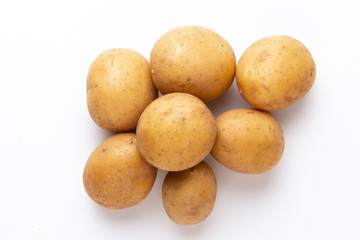 Potatoes isolated on white background. Flat lay. Top view.