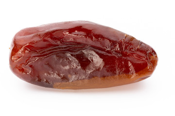 Dry dates isolated on white background. Top view. Flat lay pattern.