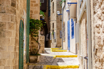 Fototapeta na wymiar narrow stone street in old town jaffa