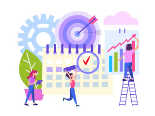 Office workers in the process of deadline, teamwork, calendar date as the goal of the workflow, the concept of successful business growth.