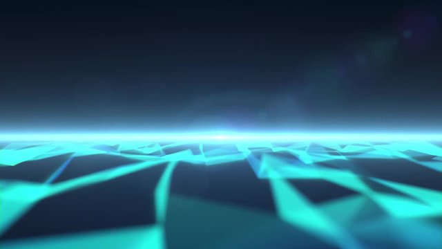 Polygonal sea with a beam of light at the horizon