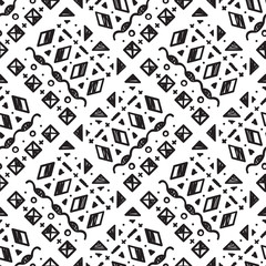 Ethnic Tribal Seamless Pattern. Hand Drawn Doodle Geometric Shapes Vector Background. Abstract Traditional Decorative Ornament Tile