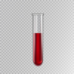 Transparent glass test tube with blood, vector.