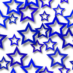 Obraz premium Abstract seamless pattern of randomly arranged blue stars with soft shadows on white background