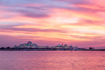 Landmark building in Abu Dhabi durind amazing sunset