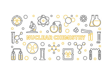 Nuclear Chemistry vector concept horizontal banner or illustration in thin line style