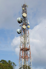 communication and telecommunication pole in nature on blue sky at asia