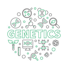 Genetics vector round illustration made with genes and genetic variation outline icons