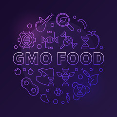 GMO Food vector colored circular modern linear illustration on dark background