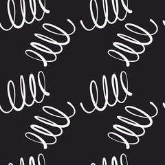 Obraz premium Abstract seamless vector pattern with curly lines in black and white. Decorative hand drawn helix texture for print, textile, packaging, wrapping, web. Isolated repetitive flat tile design.