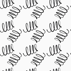 Abstract seamless vector pattern with curly lines in black and white. Decorative hand drawn helix texture for print, textile, packaging, wrapping, web. Isolated repetitive flat tile design.