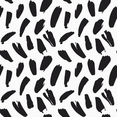 Stylish seamless vector pattern with short grungy brush stroke lines in black and white. Creative monochrome texture for print, textile, packaging, wrapping, web. Isolated repetitive flat tile design. - 265998764