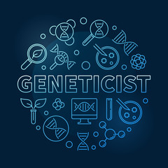 Geneticist vector concept blue round linear illustration on dark background