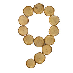 font of number 9 wooden stumps, white background isolated