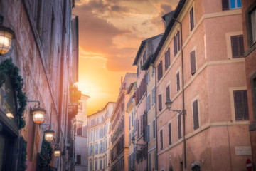 colored houses in the historic center of Rome.