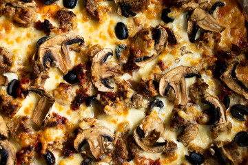 Close up shot of pizza on the table. Selective focus.