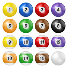 Billiard balls isolated on white background. High quality, photorealistic vector illustration.