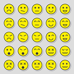 Fototapeta premium Simple and flat set of yellow emotion stickers. Emotion stickers in flat style isolated on gray background.