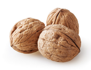 Walnuts isolated on white background with clipping path