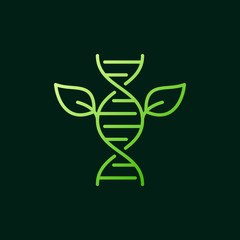 Leaves with DNA vector green outline icon or sign on dark background