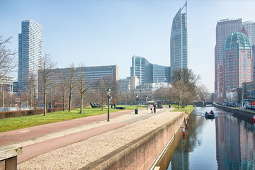 Skyline view of the Malie field, central station and several Dutch ministries in the center of The Hage, The Netherlands.