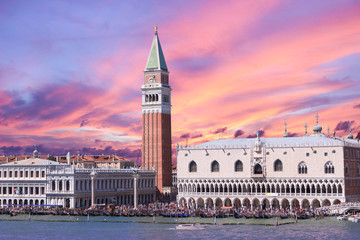  colorful sunset in  St. Marco square, Grand Canal, Venice