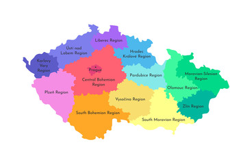 Vector isolated illustration of simplified administrative map of Czech Republic. Multi colored silhouettes