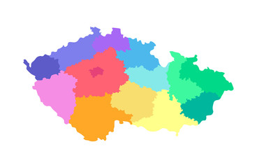Vector isolated illustration of simplified administrative map of Czech Republic. Borders of the regions. Multi colored