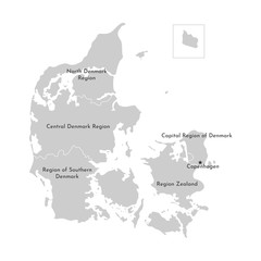 Vector isolated illustration of simplified administrative map of Denmark. Grey silhouettes, white outline