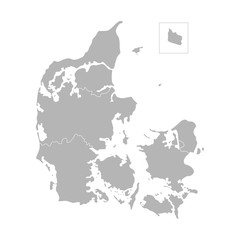 Vector isolated illustration of simplified administrative map of Denmark. Borders of the regions. Grey silhouettes