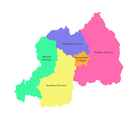 Vector isolated illustration of simplified administrative map of Rwanda. Multi colored silhouettes