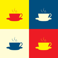 Coffee icon. Yellow, blue and red color material minimal icon or logo design