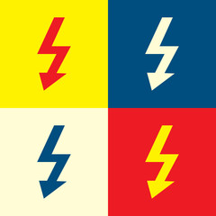Electricity icon. Yellow, blue and red color material minimal icon or logo design