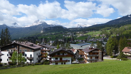 Fototapeta na wymiar Typical Scenery of Cortina d'empazzo in the Dolomites, Northern Italy