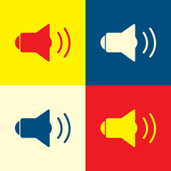 Sound icon. Yellow, blue and red color material minimal icon or logo design