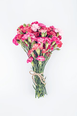 Bunch of carnation flowers on white background