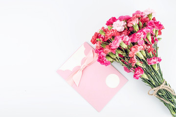 Mother's Day blessing greeting card and bouquet of carnations