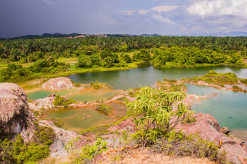 Fototapeta premium Aeriel view of the beautiful lakes in Frog Hill- Tasek Gelugor, Malaysia.