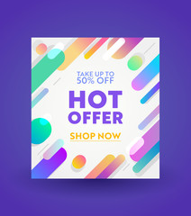 Promotion and Shopping Template for Hot Offer and Sale Promotion, Flyer Design, Social Media Cover, Placard, Presentation Digital or Printable Promo Advertising Brochure Vector Illustration, Banner