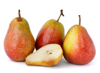 Ripe and mouth-watering bright pink pears on a white background