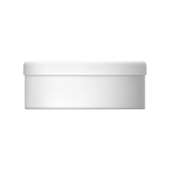 Simple round white plastic jar. Vector realistic mock up of packaging isolated on white background.