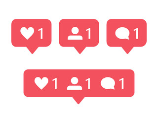 Modern notification icons for Instagram: like, follower and comment.