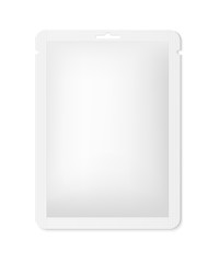 White package sachet for cosmetic mask. Vector realistic mock up isolated on white background.