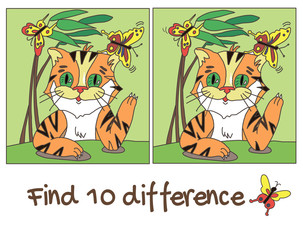the tiger catches butterflies in the picture with ten differences