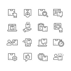 Postal delivery line icon set