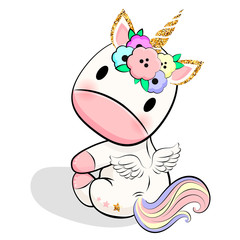 Baby unicorn with wings and flowers